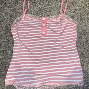 Pink Striped Lace Trim Cami Top